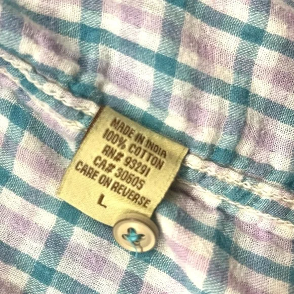 True Grit Men's Teal & Tan Plaid Button-Up Short Sleeve Shirt Size Large - Picture 10 of 14